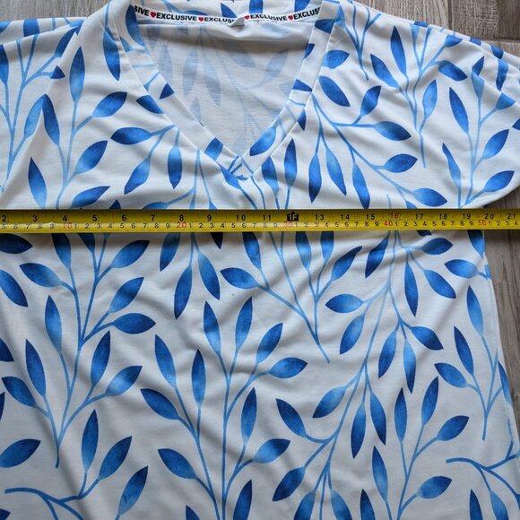 Exclusive Heart Blue Leaf Print Maxi Dress M – Short Sleeve V-Neck Summer - Picture 6 of 7